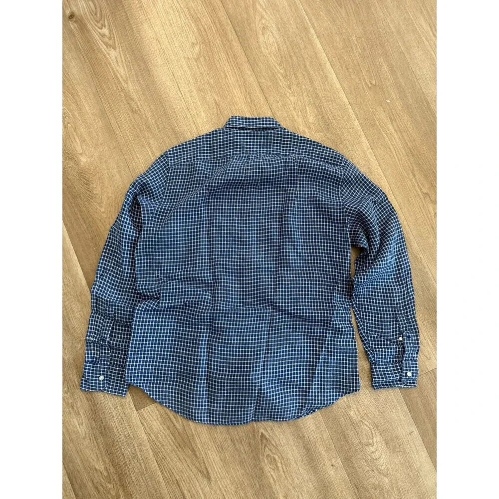 J. Crew men’s Irish Linen Large Button Down Shirt Blue White Striped